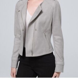 WHITE HOUSE BLACK MARKET GREY SUEDE MOTO JACKEY XS